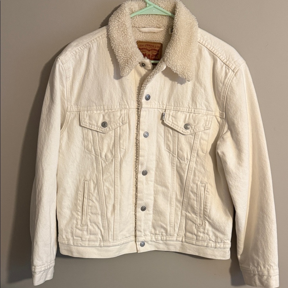 Women’s Cream Sherpa-Lined Denim Jacket